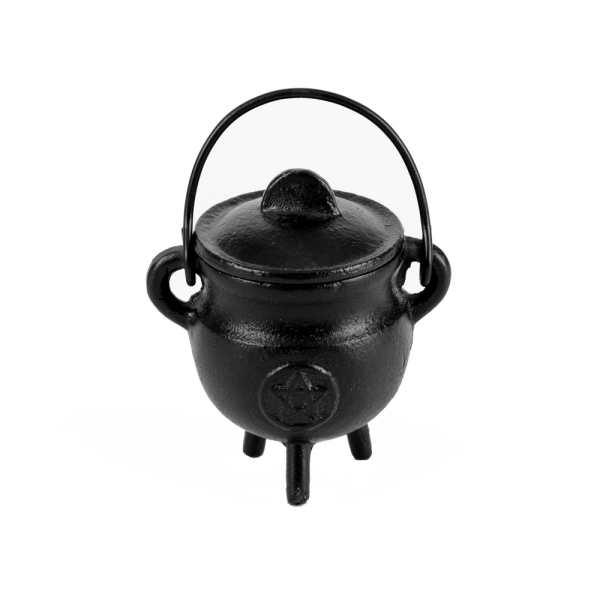 Hexenkessel aus Gusseisen "Pentagramm"  schwarz mit Deckel